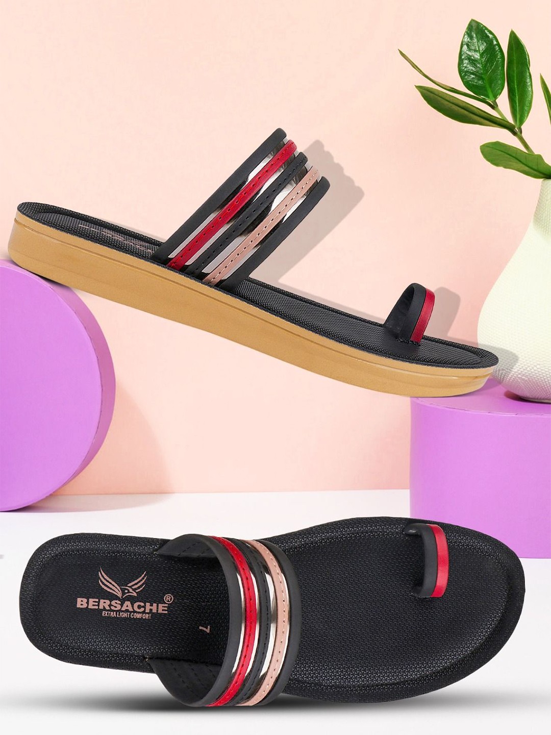 

BERSACHE Set Of 2 Women Soft Classic Ultra Soft Technology One Toe Flats, Black