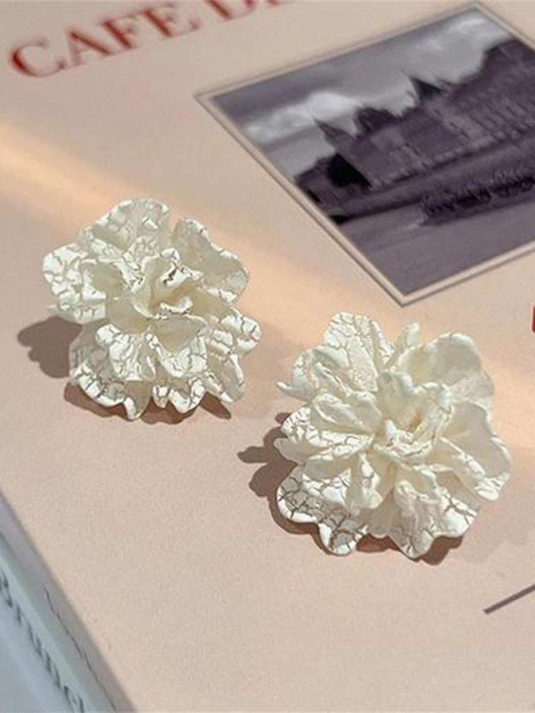 

styledose Korean Rose Floral Shaped Studs, White