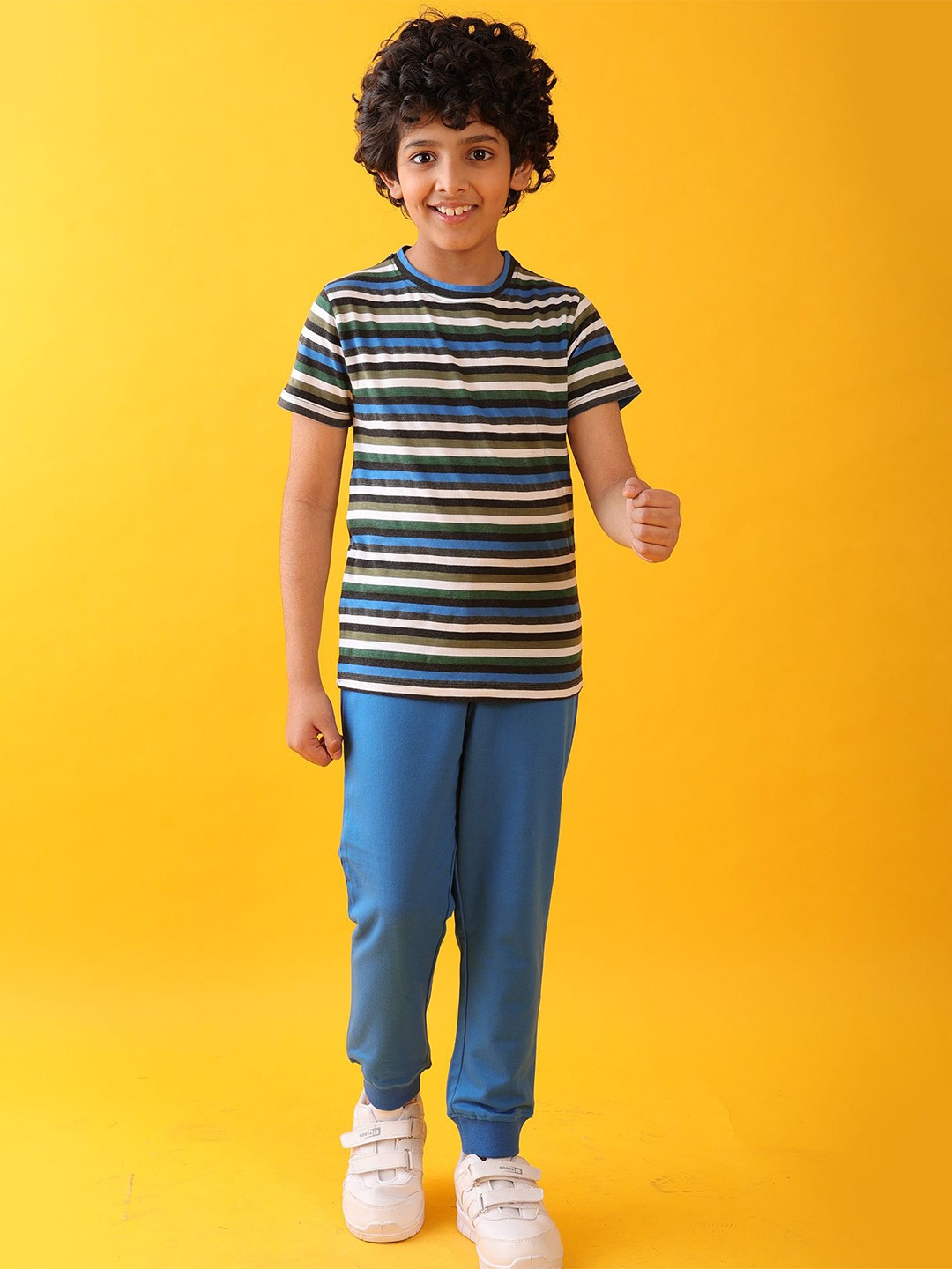 

Anthrilo Boys Royal Striped Summer T-Shirt With Jogger Set, Blue