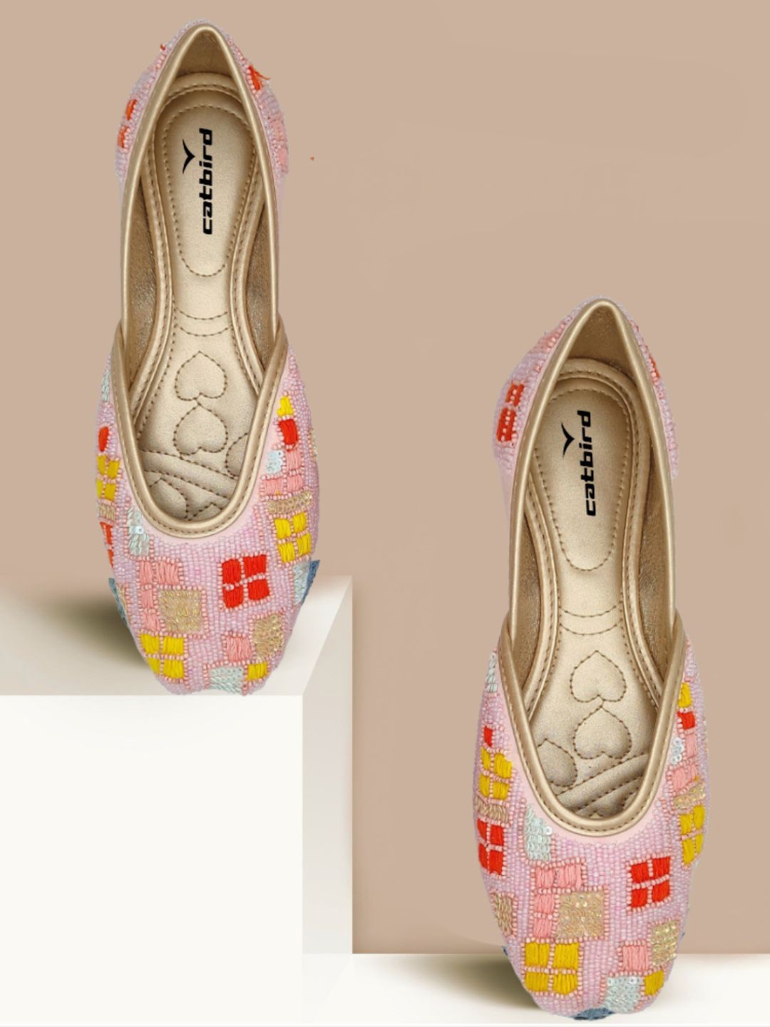 

CATBIRD Women Embroidered Round Toe Mojaris, Pink