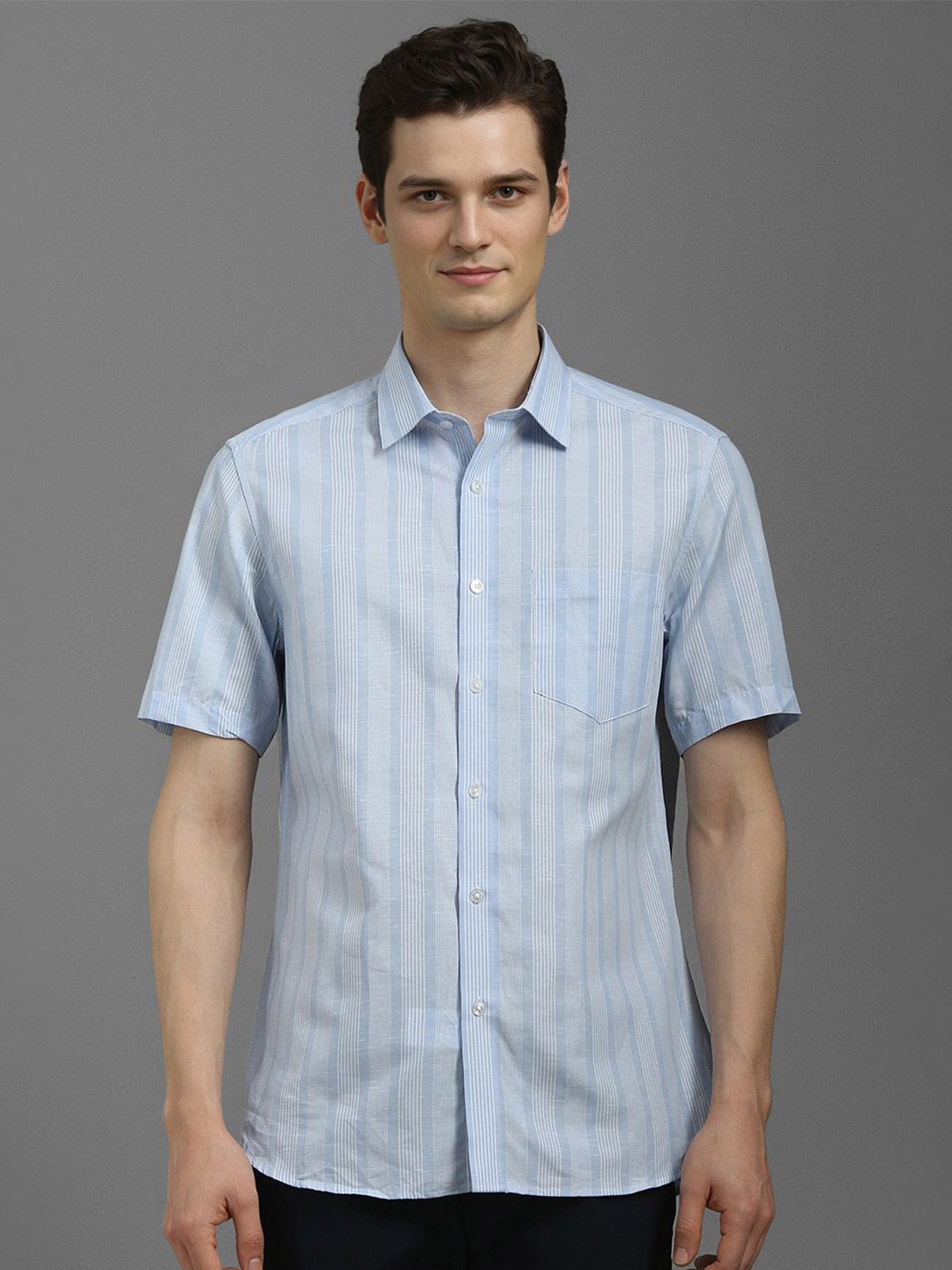 

Louis Philippe Men Classic Opaque Striped Formal Shirt, Blue