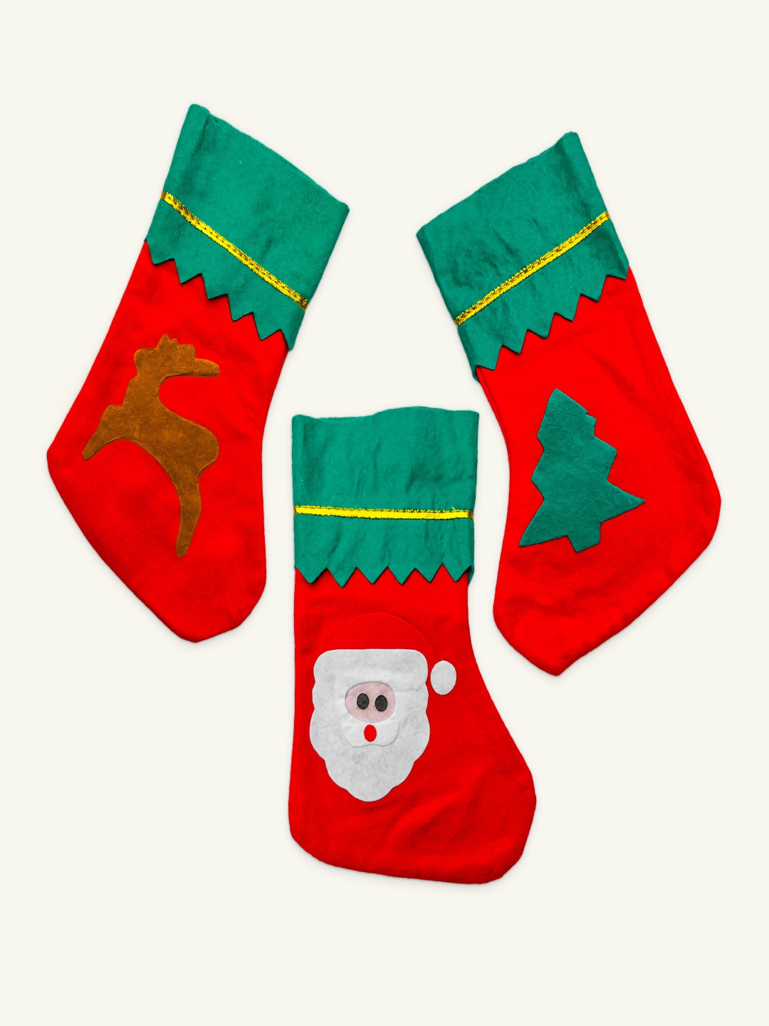 

Special You 3 Pcs Red & Green Printed Christmas Hanging Socks