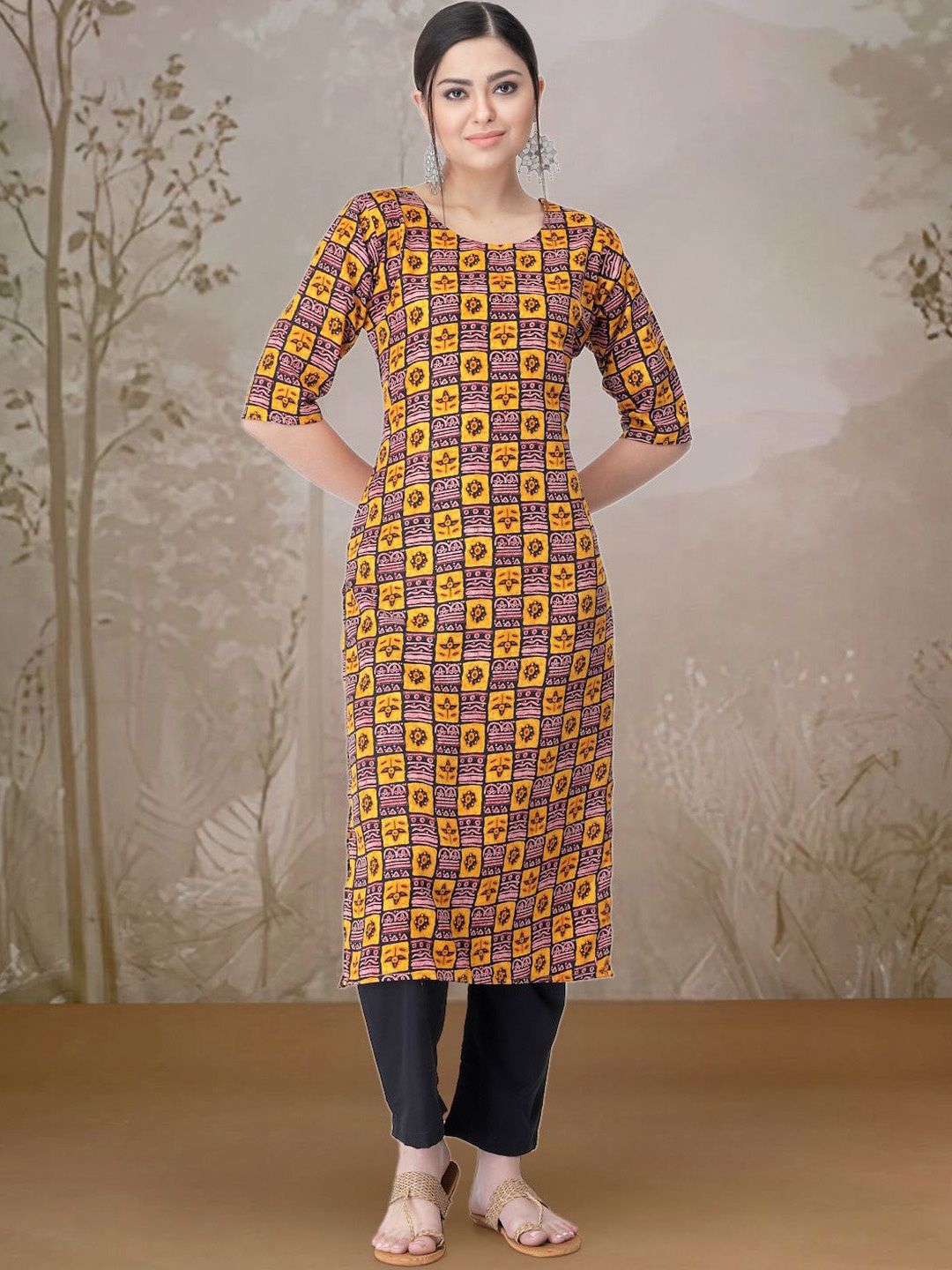 

Moda Rapido Ethnic Motifs Printed Straight Kurta with Trouser, Mustard