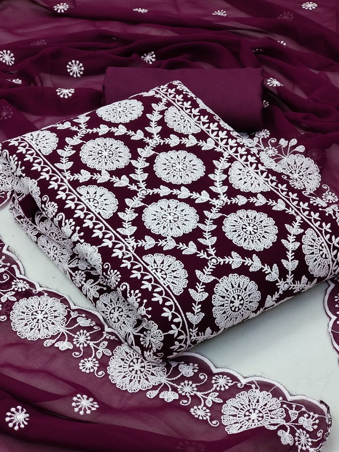 

Rangtulika Floral Embroidered Unstitched Dress Material, Purple