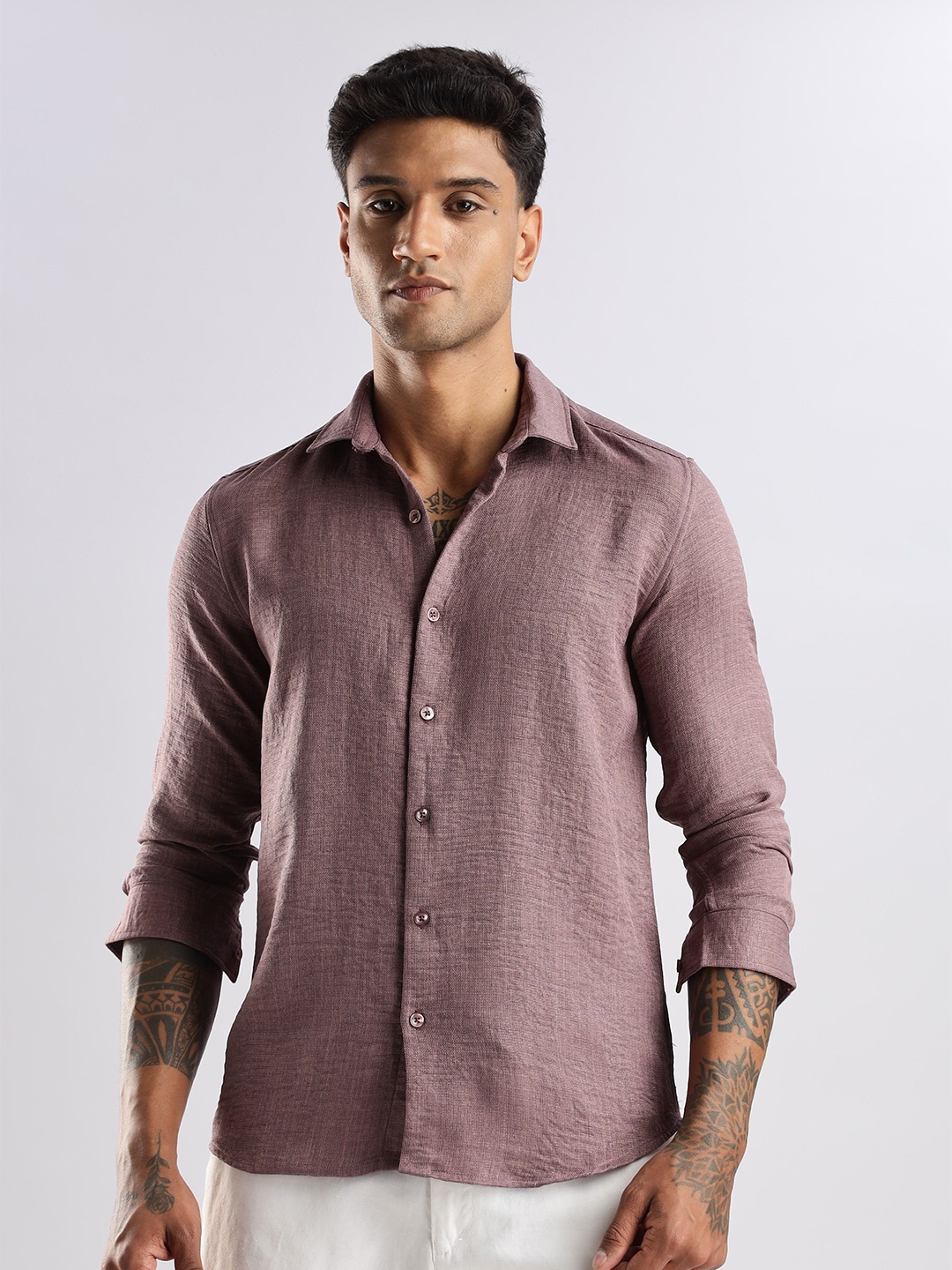 

THE BEETEL HOUSE Men Linen Look Regular Slim Fit Casual Shirt, Pink