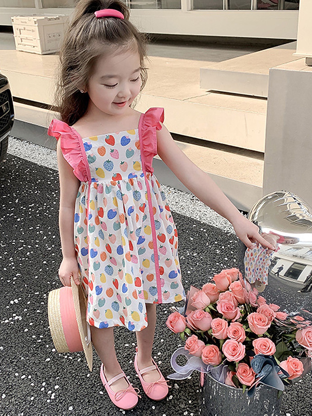 

LULU & SKY Print Flutter Sleeve Empire Dress, Pink