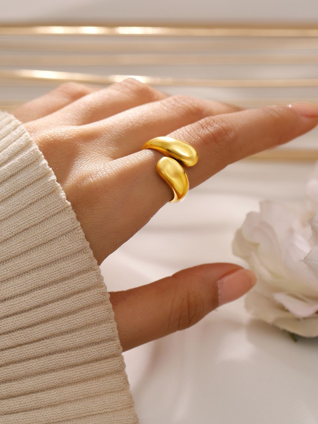 

Rubans Voguish 18K Gold Plated Stainless Steel Tarnish Free Waterproof Demi Fine Ring