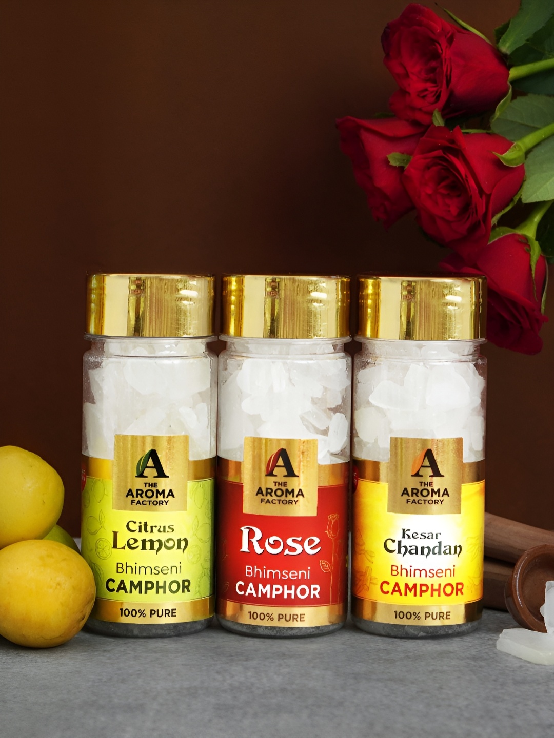 

The Aroma Factory 3 Pieces Rose, Chandan & Lemon Camphor Box, White