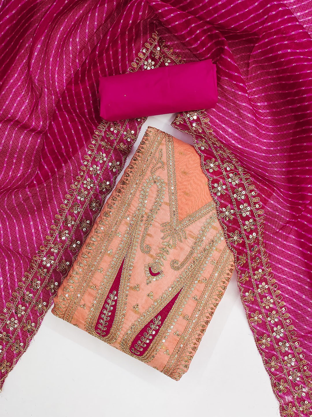 

Rangtulika Ethnics Embroidered Unstitched Dress Material, Peach