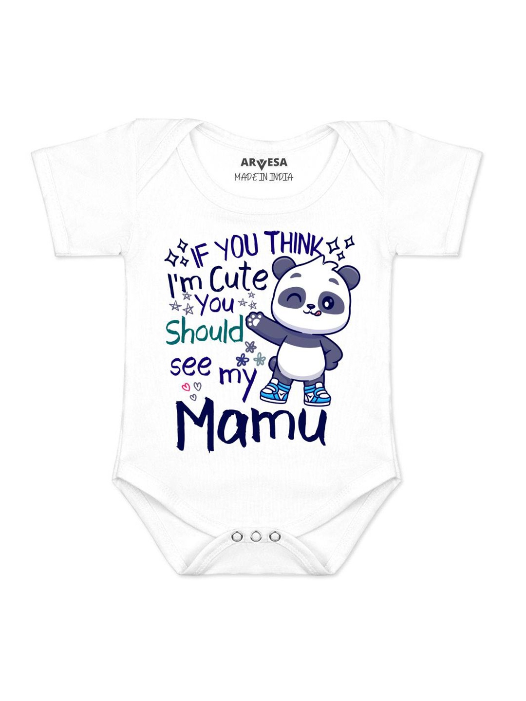 

Arvesa I Am Cute You Should See My Mamu Printed Romper, White