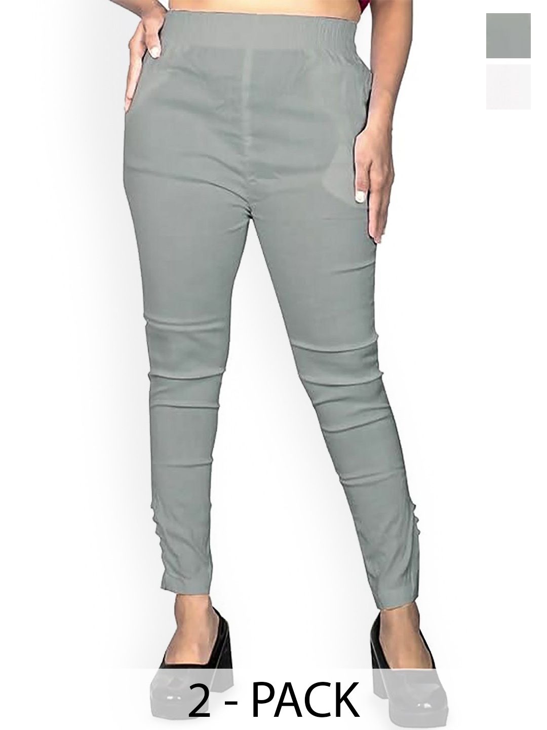

Fessist Women Pack of 2 Relaxed Slim Fit Easy Wash Pleated Trousers, Multi