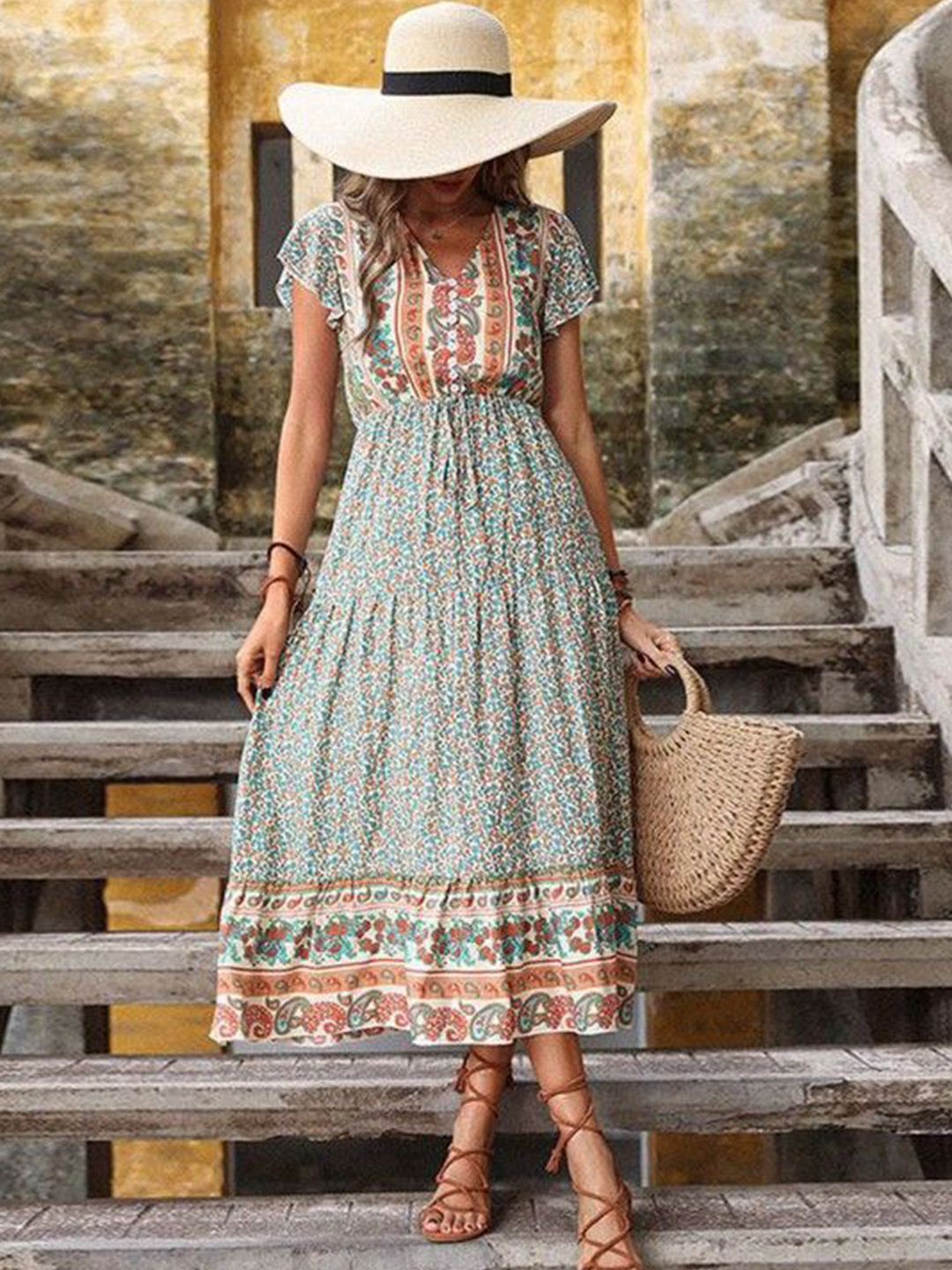 

DressBerry Floral Print Empire Midi Dress, Multi