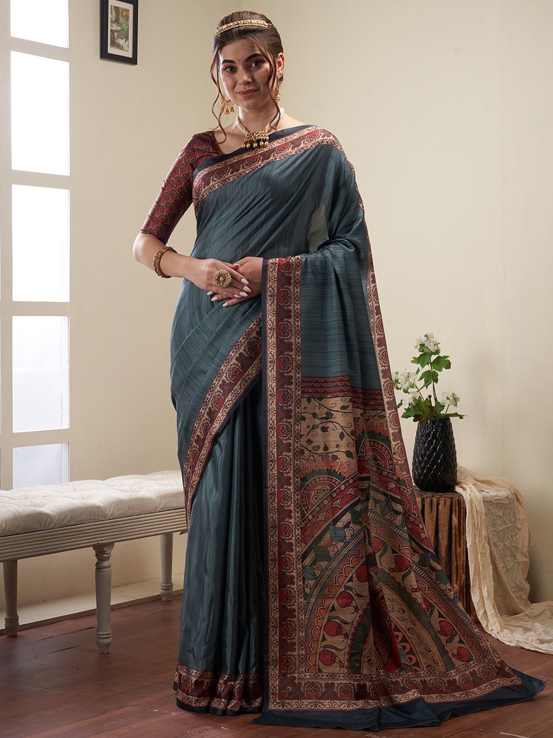 

Mitera Silk Blend Banarasi Saree, Sea green