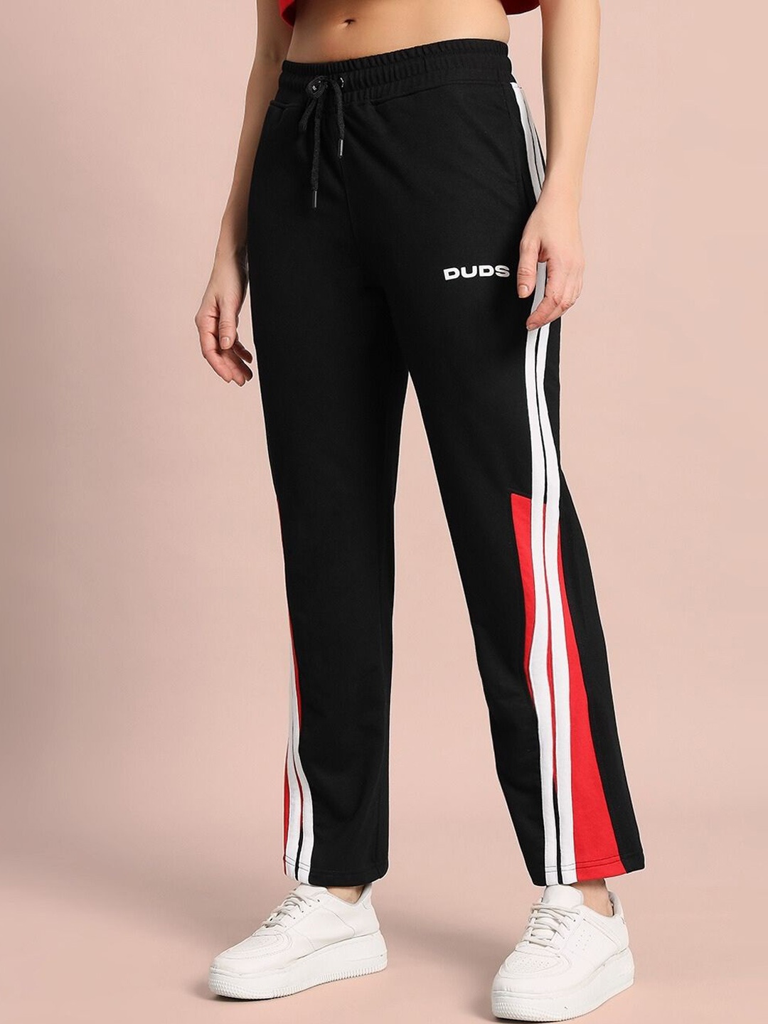 

WEARDUDS Women Relaxed-Fit Mid Rise Track Pant, Black