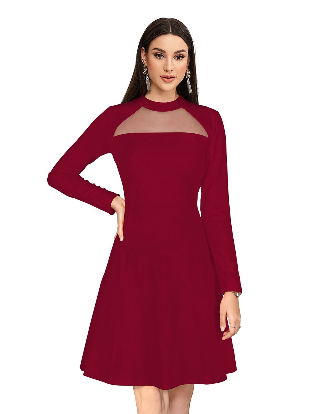 

SHOPONBIT Fit & Flare Dress, Maroon