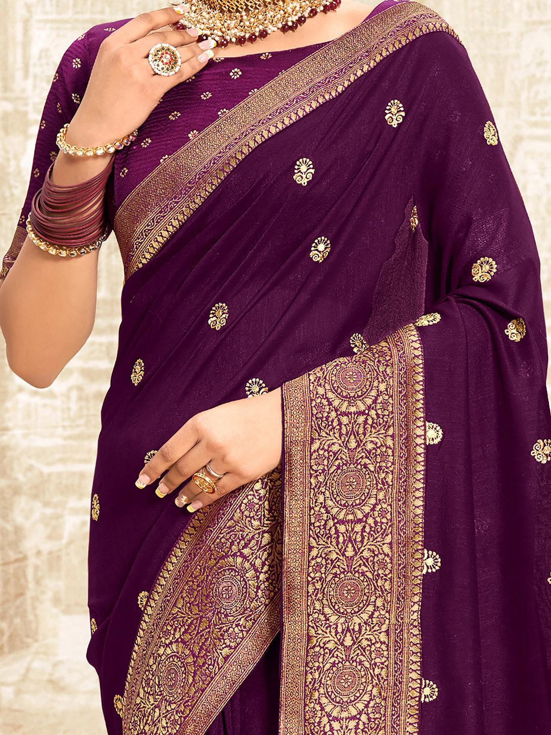 

Mitera Woven Design Zari Silk Blend Saree, Purple