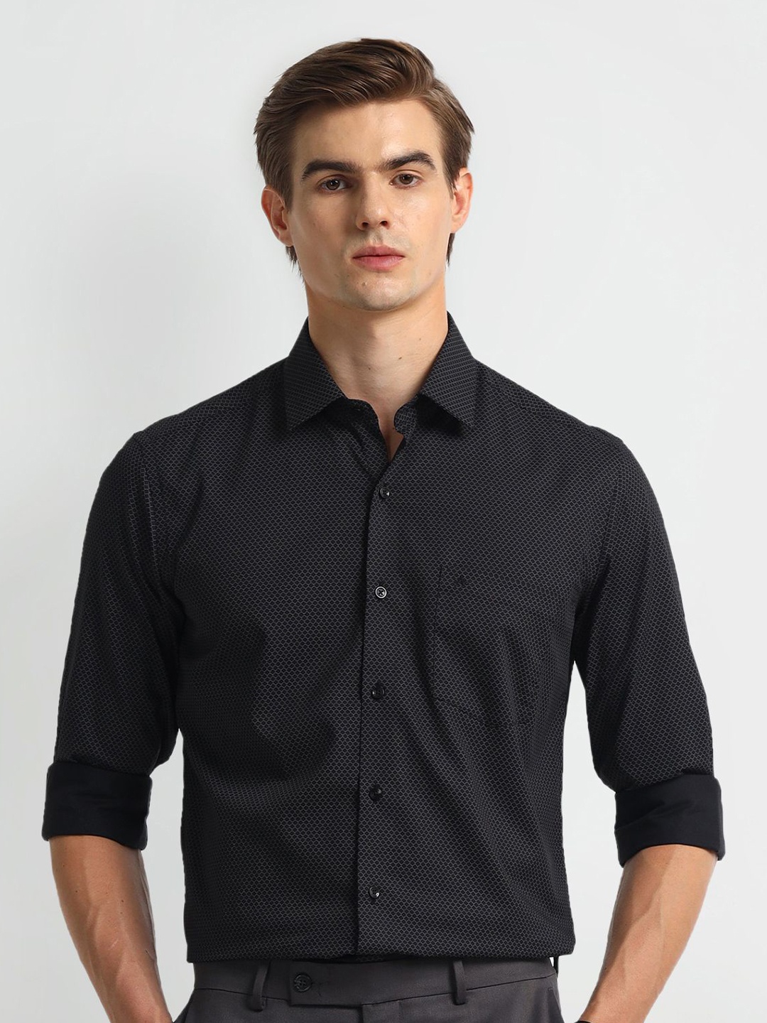 

Arrow Men Slim Fit Opaque Printed Formal Shirt, Black