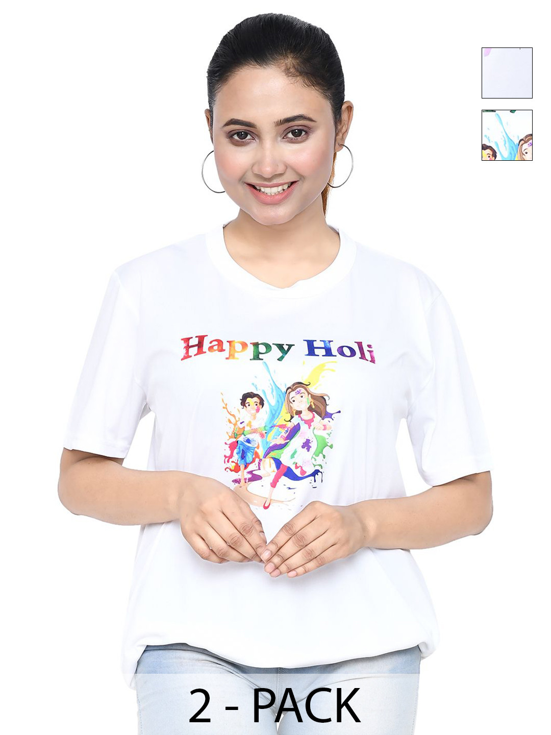 

RAPL Women 2 Printed Applique T-shirt, White