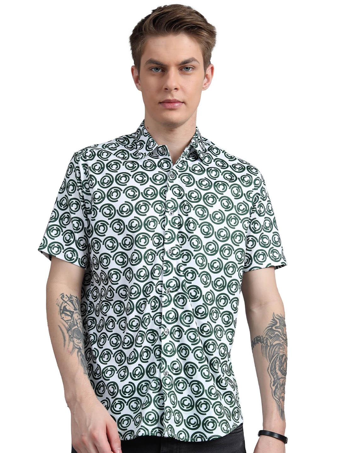 

ECOLINE Clothing Men Standard Opaque Printed Casual Shirt, White