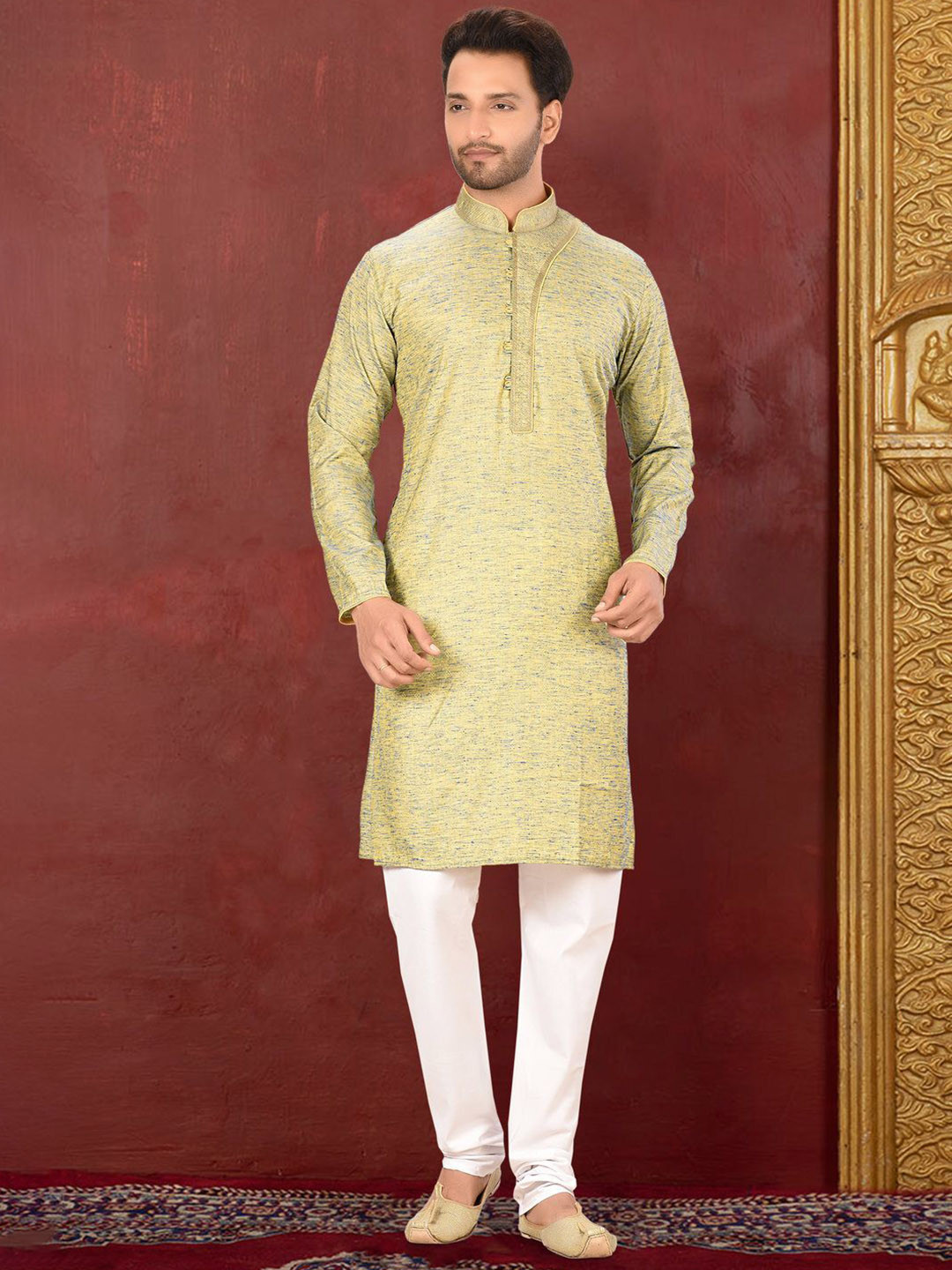 

RANAK Men Printed Regular Kurta with Pyjamas, Green