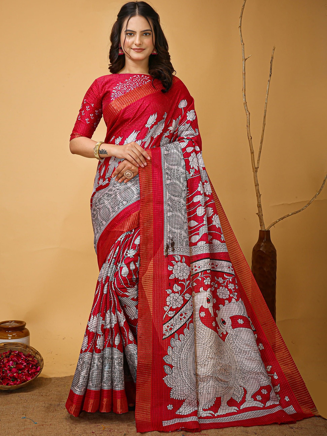 

V3 FASHION STUDIO Ethnic Motifs Zari Art Silk Saree, Black