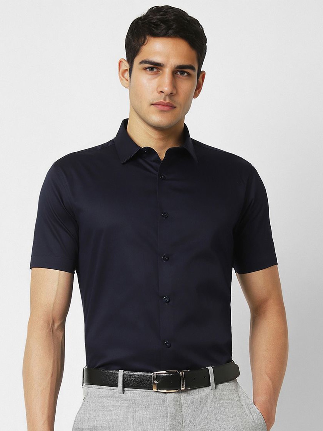 

V Dot Men Slim Fit Opaque Casual Shirt, Navy blue