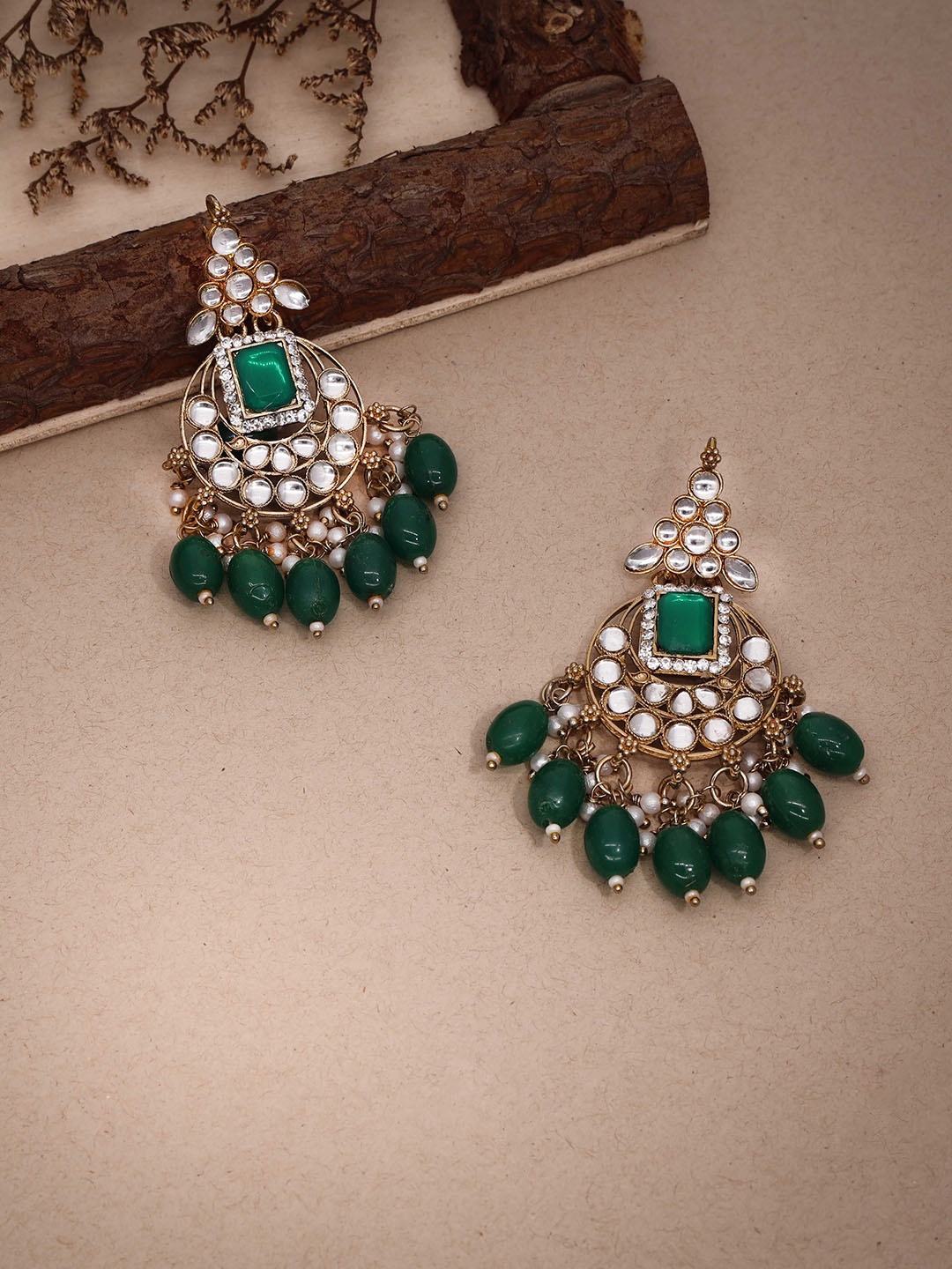 

Lyriss Gold-Plated Artificial Beaded Contemporary Shaped Jhumkas