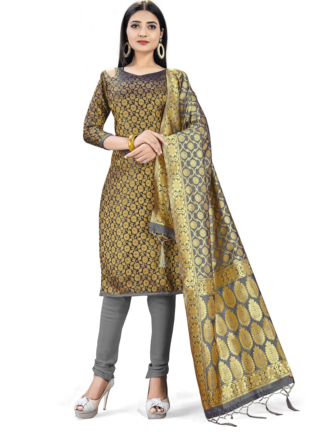 

SAINOOR Floral Printed Unstitched Dress Material, Black