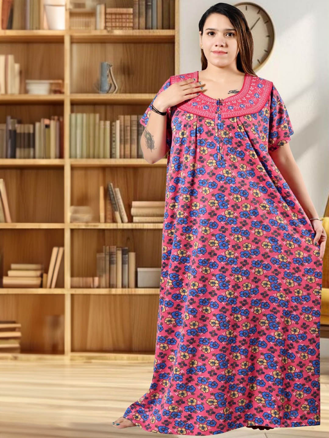 

Bindass Female Collection Embroidered Maxi Nightdress, Pink