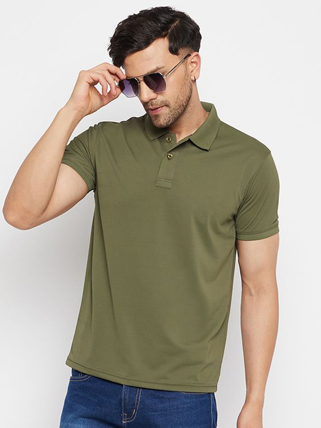 

98 Degree North Men Polo Collar Extended Sleeves T-shirt, Olive
