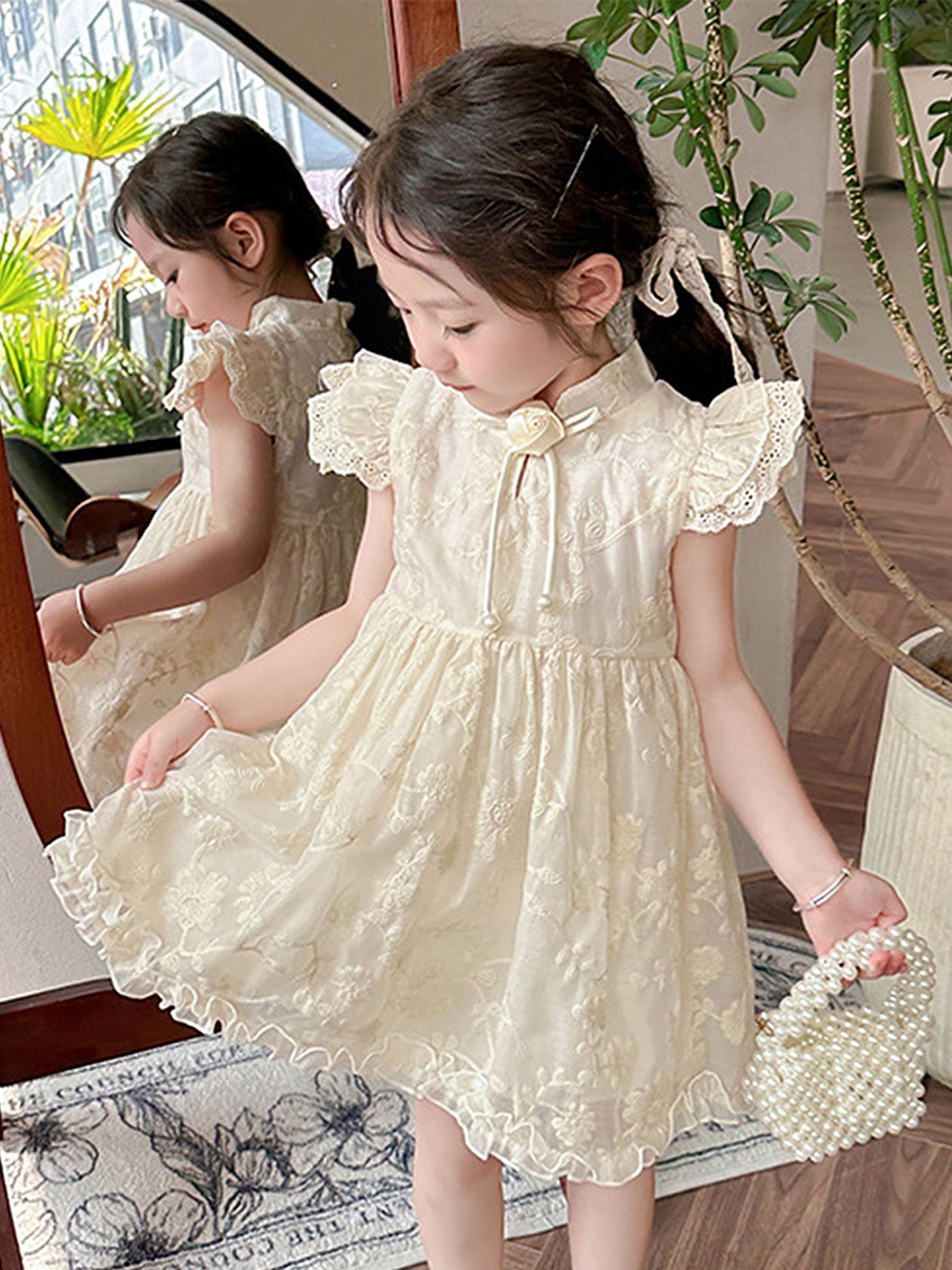 

LULU & SKY Floral Tie-Up Neck Fit & Flare Dress, Beige