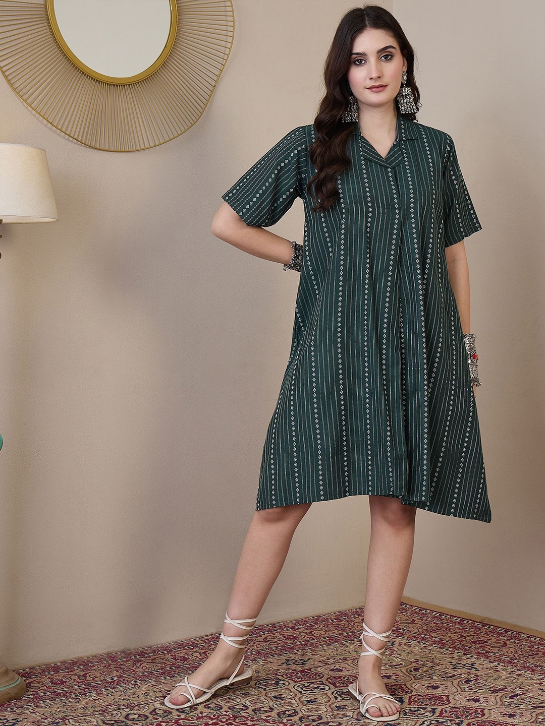 

InWeave Striped A-Line Dress, Green