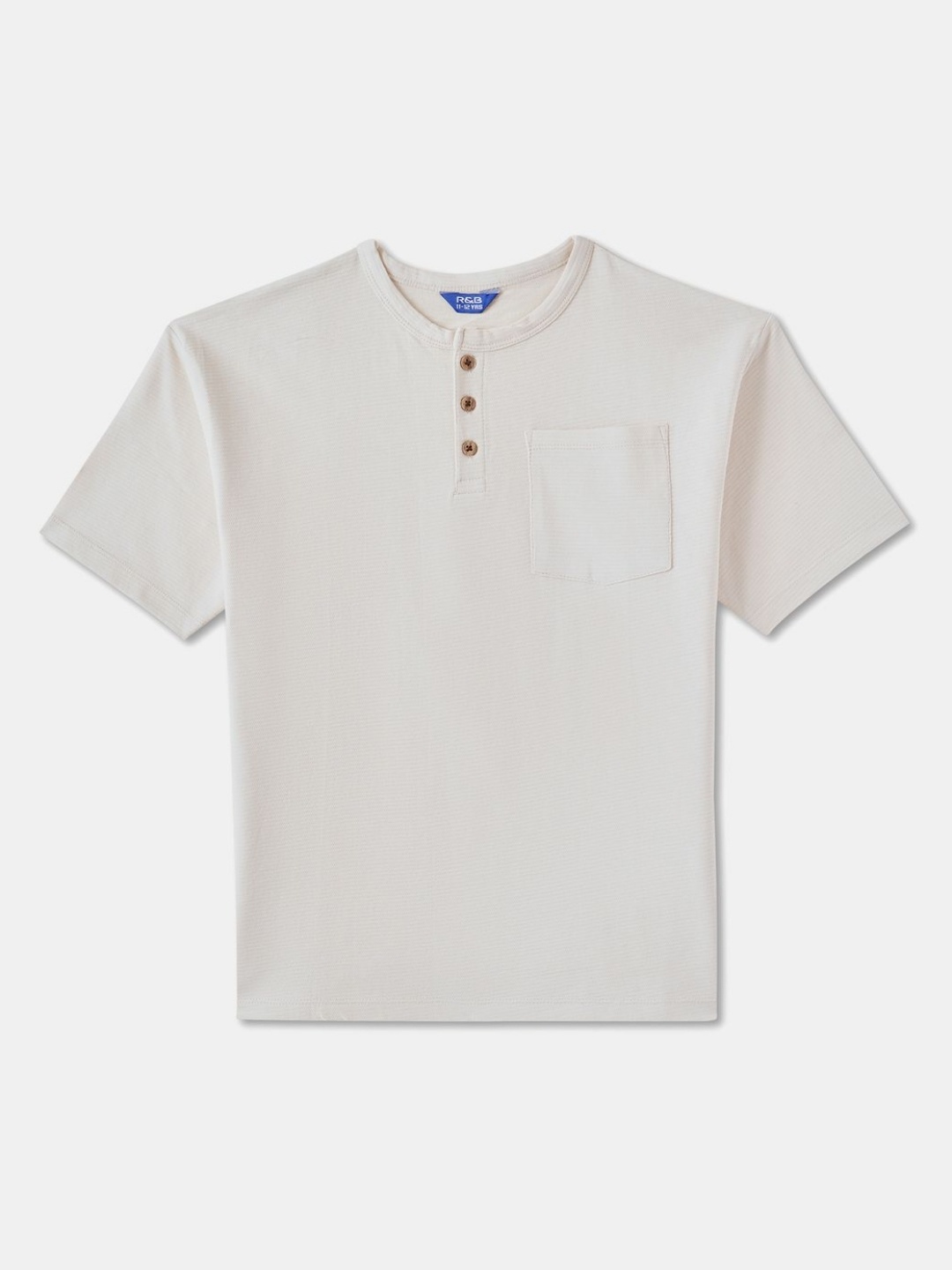 

R&B Boys Mandarin Collar Pockets T-shirt, Beige