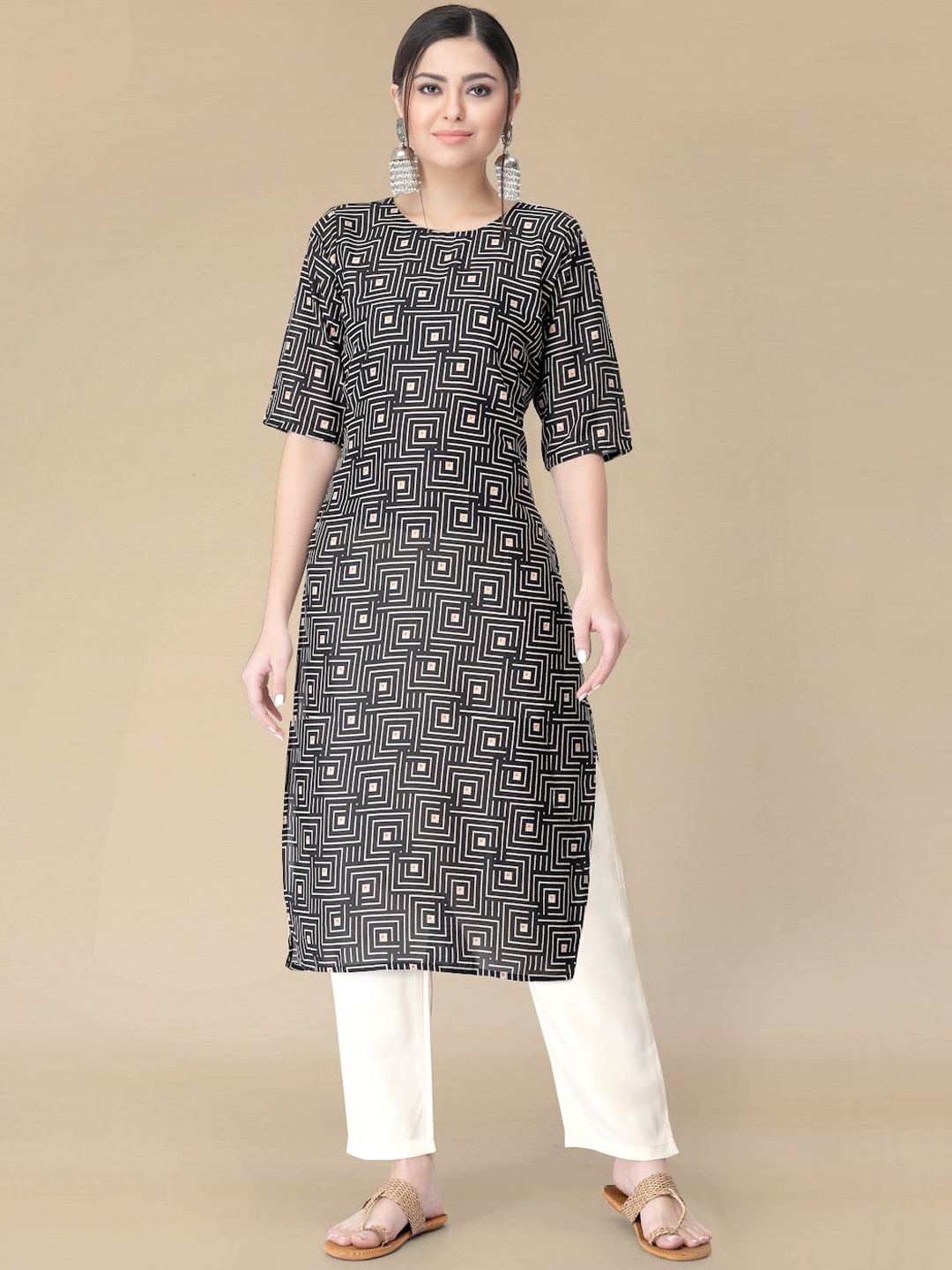 

Moda Rapido Geometric Printed Straight Kurta with Trouser, Black