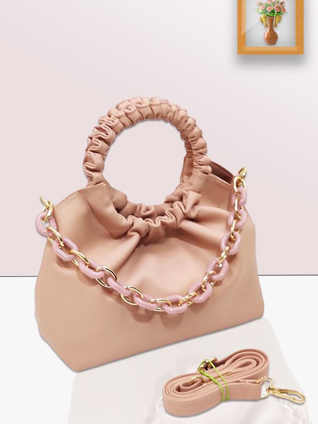

MAGNIFIQUE Textured PU Sling Bag with Quilted, Peach