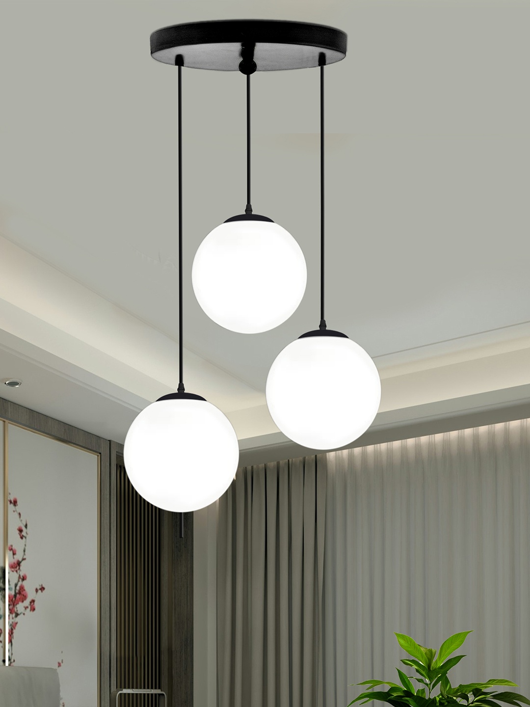 

Homesake White & Black Spherical Shaped Glass Chandelier Pendant Ceiling Lamp