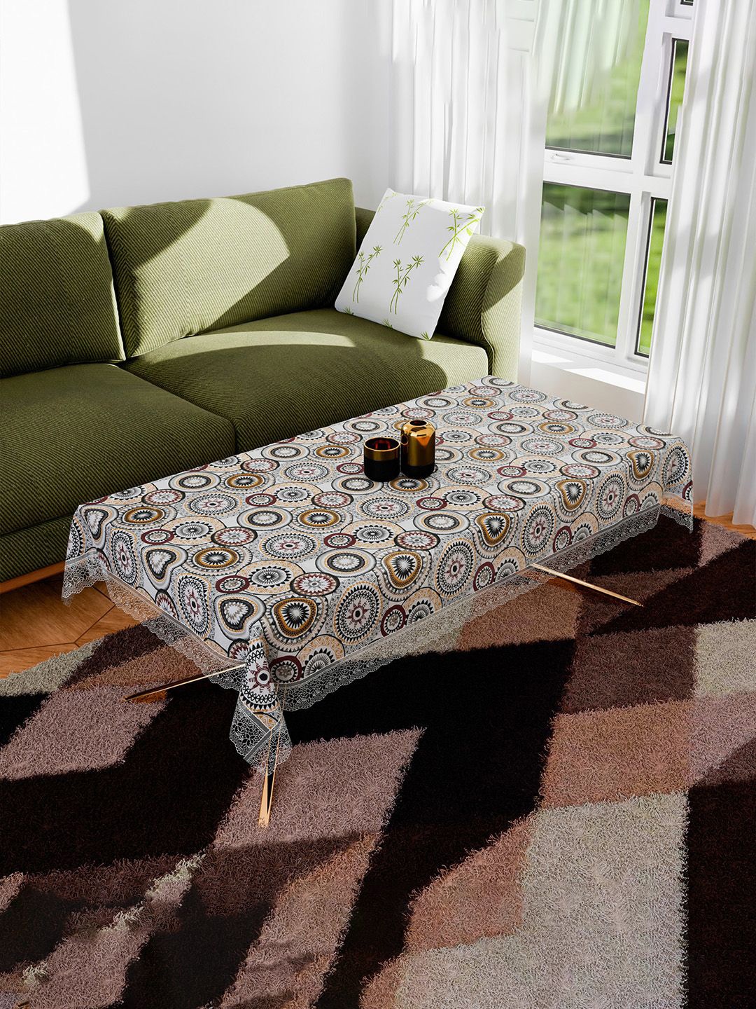 

Kuber Industries White & Black Ethnic Motifs Printed Anti-Skid 4-Seater Table Cover