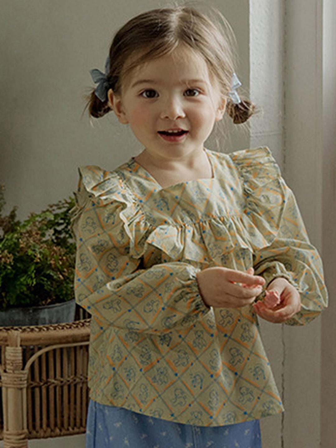 

LULU & SKY Floral Print Puff Sleeve Cotton Top, Yellow
