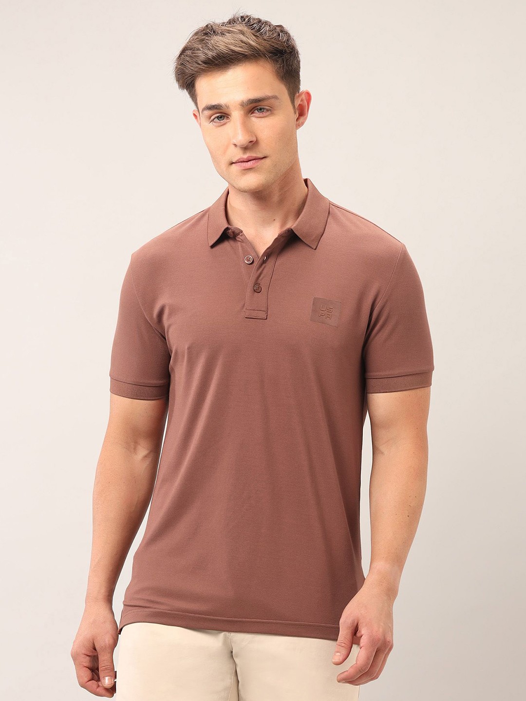 

U.S. Polo Assn. Denim Co. Men Brand Logo Polo Collar Pockets Slim Fit T-shirt, Orange