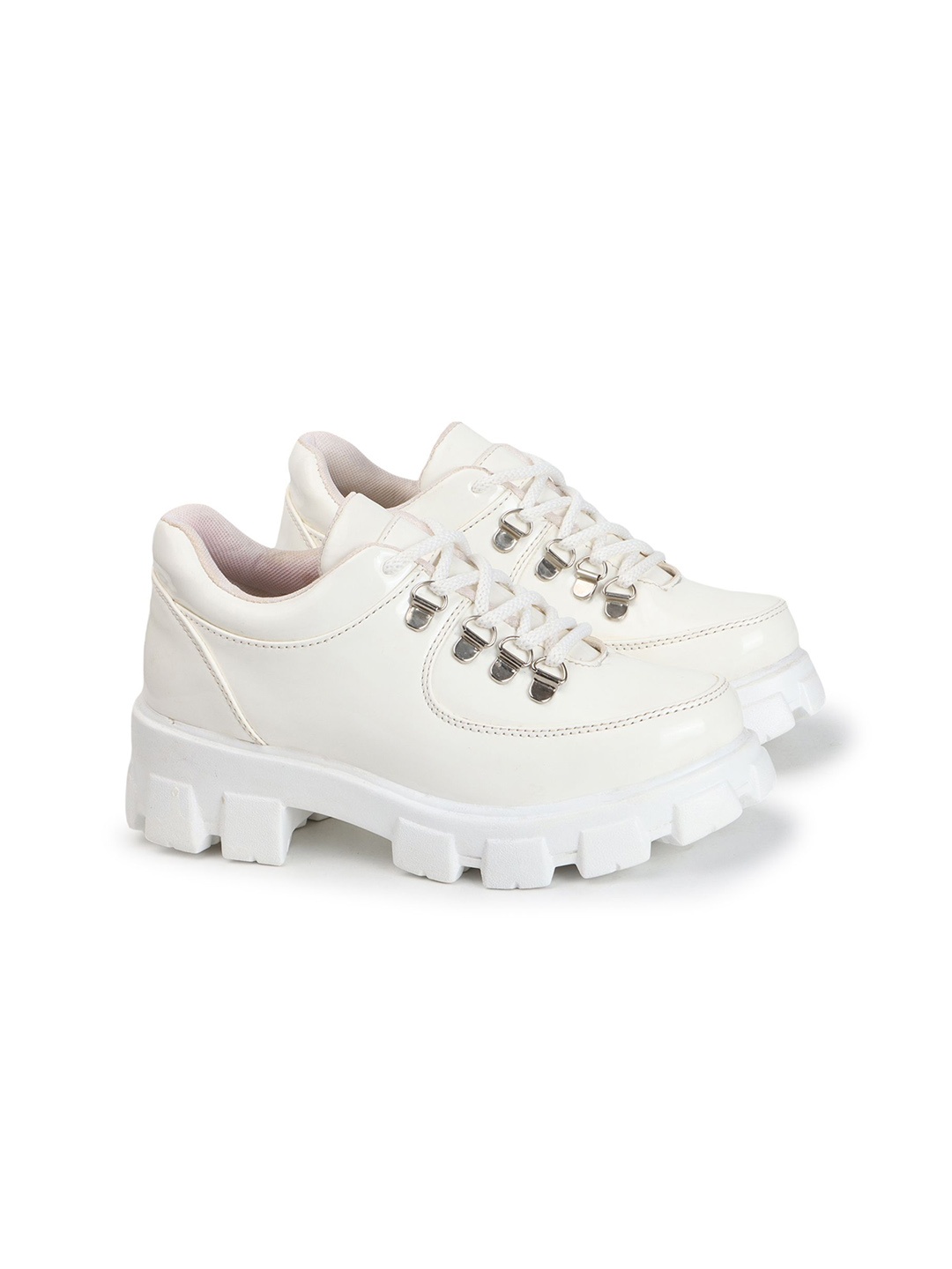 

FRANINO PARIS Women Lace-Ups Patent Leather Sneakers, White