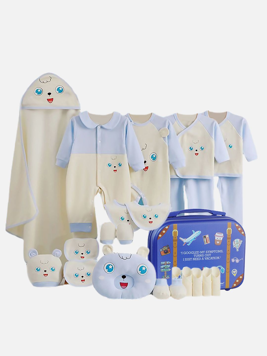 

Little Surprise Box LLP Kids 24 Pc Star Eye Newborn Baby Gift Hamper With Suitcase, Blue