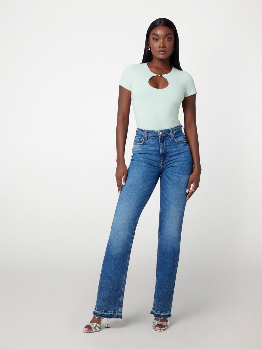 

GUESS Keyhole Neck Top, Green
