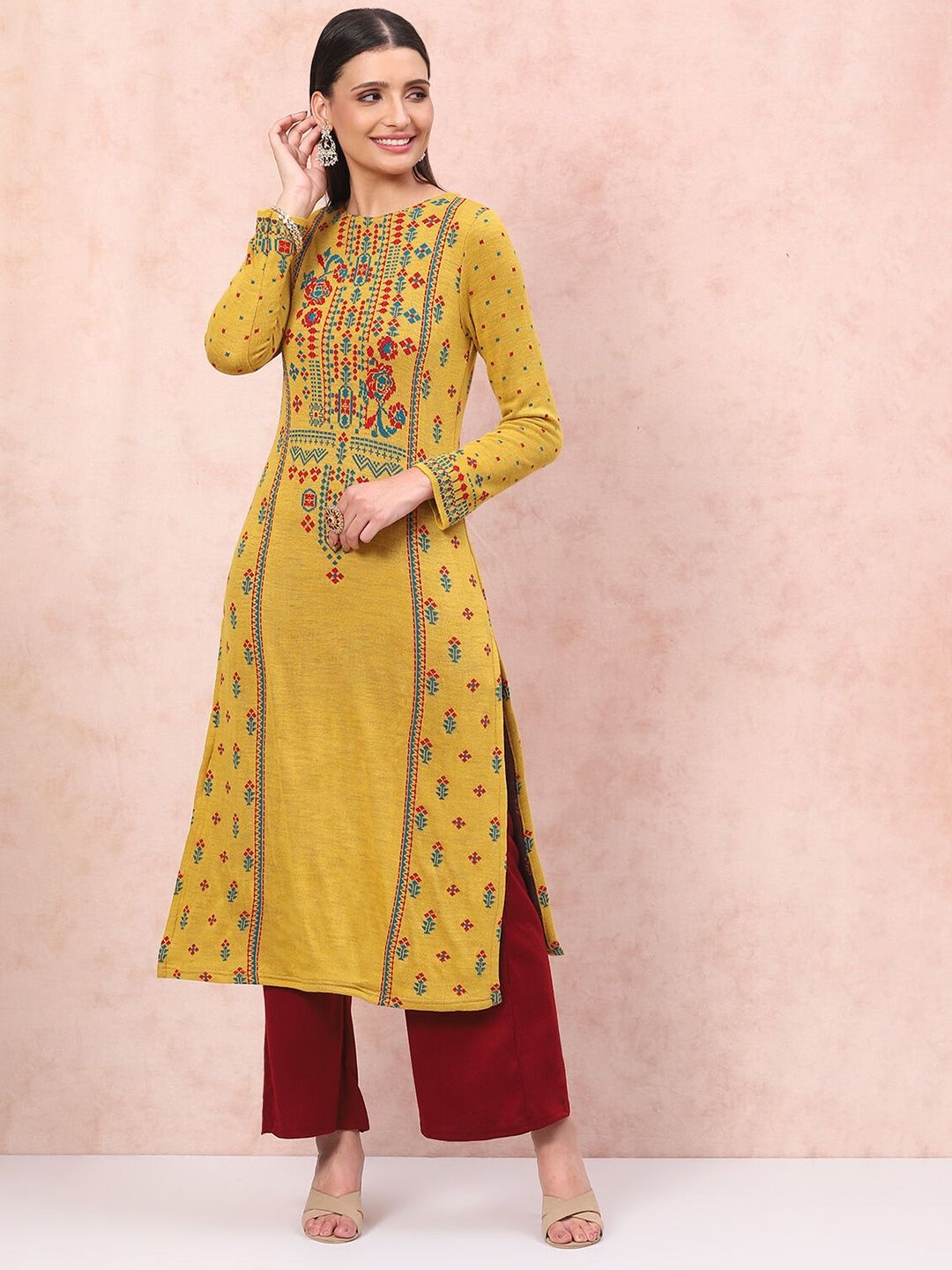 

Rangriti Women Flared Knitted Ethnic Palazzos, Maroon