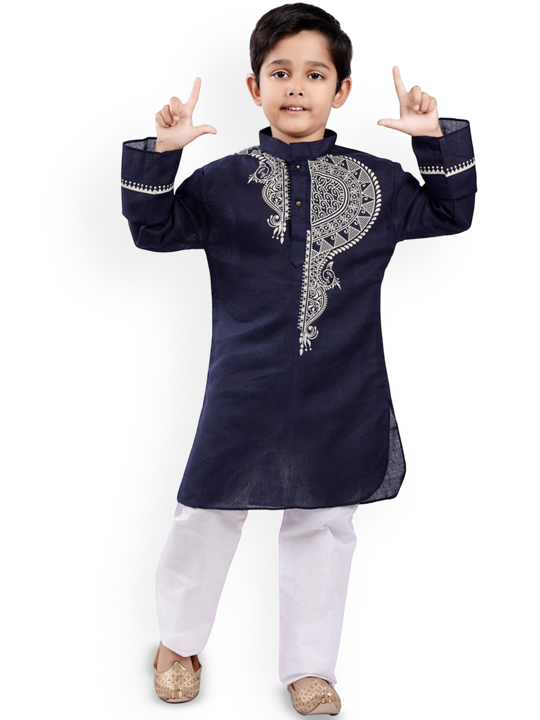 

BAESD Boys Ethnic Motifs Printed Kurta With Trouser, Navy blue