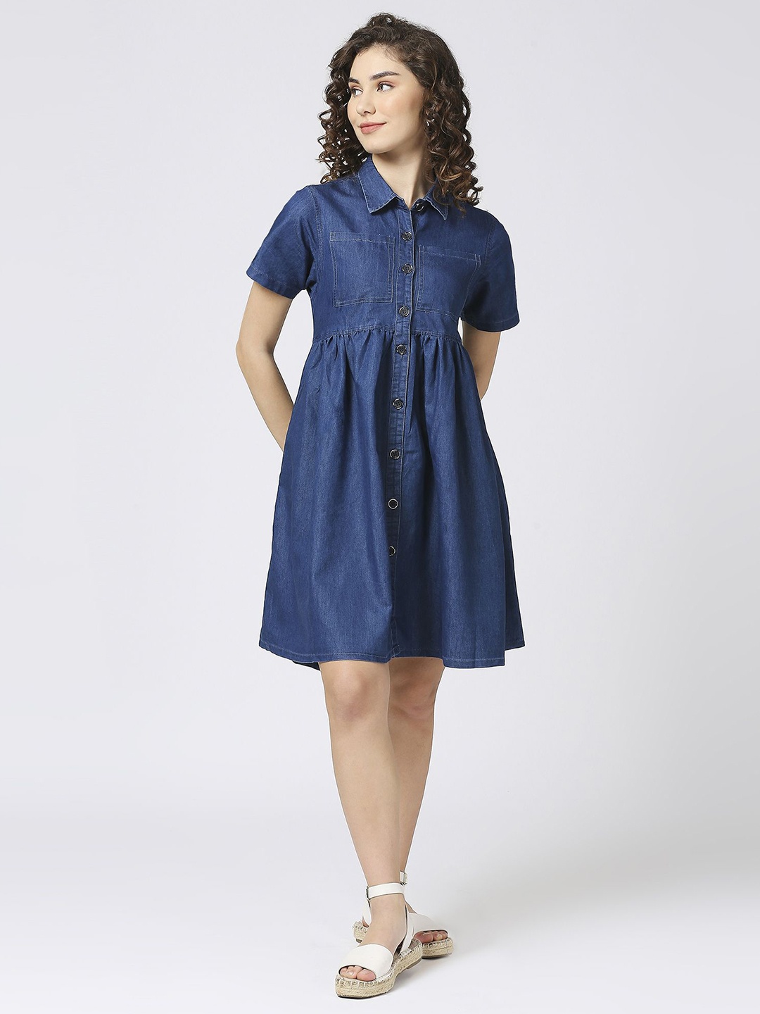 

CEFALU Denim Fit & Flare Midi Dress, Blue