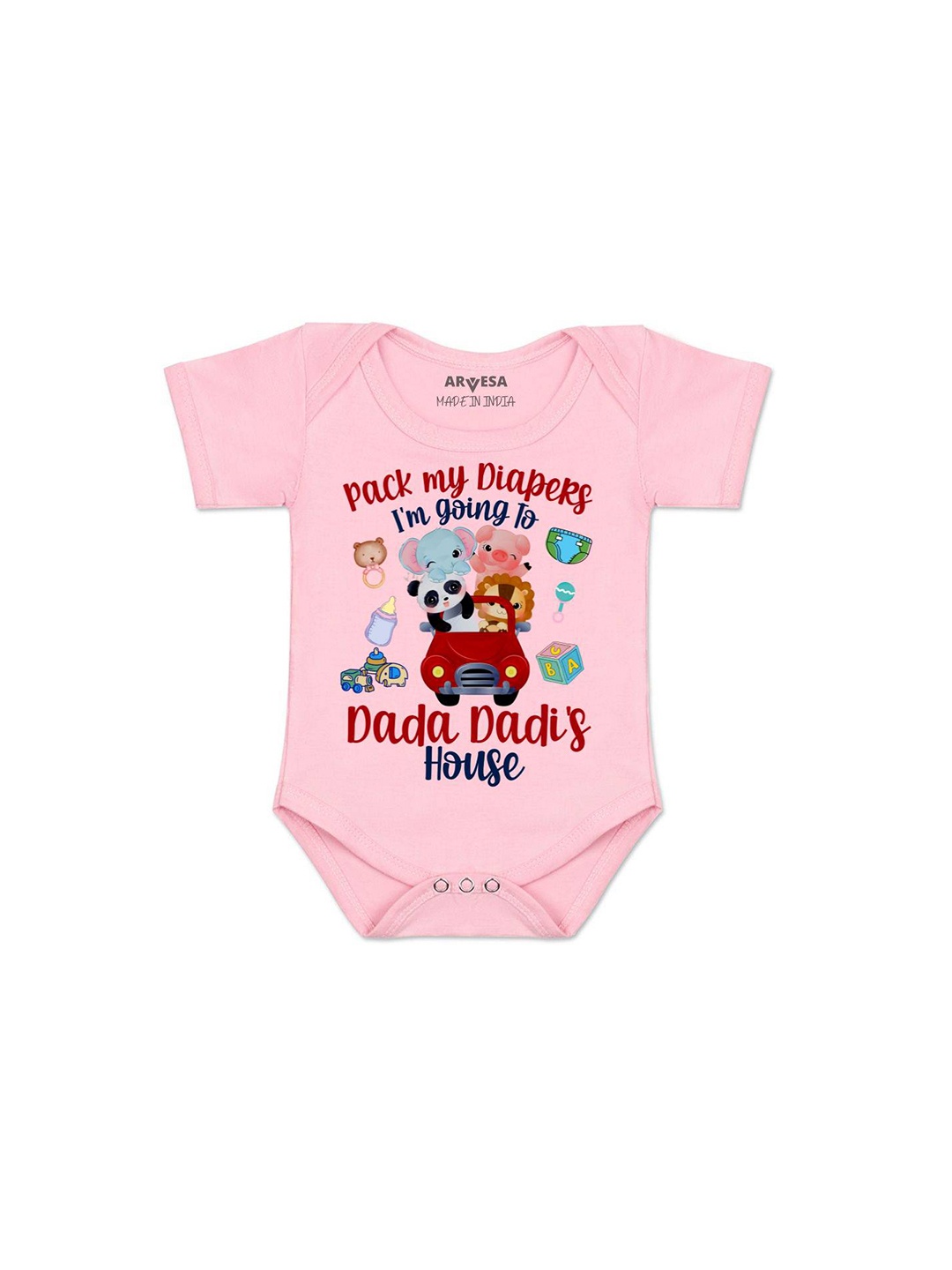 

Arvesa Kids Consult My Legal Team Dada Dadi Printed Romper, Pink