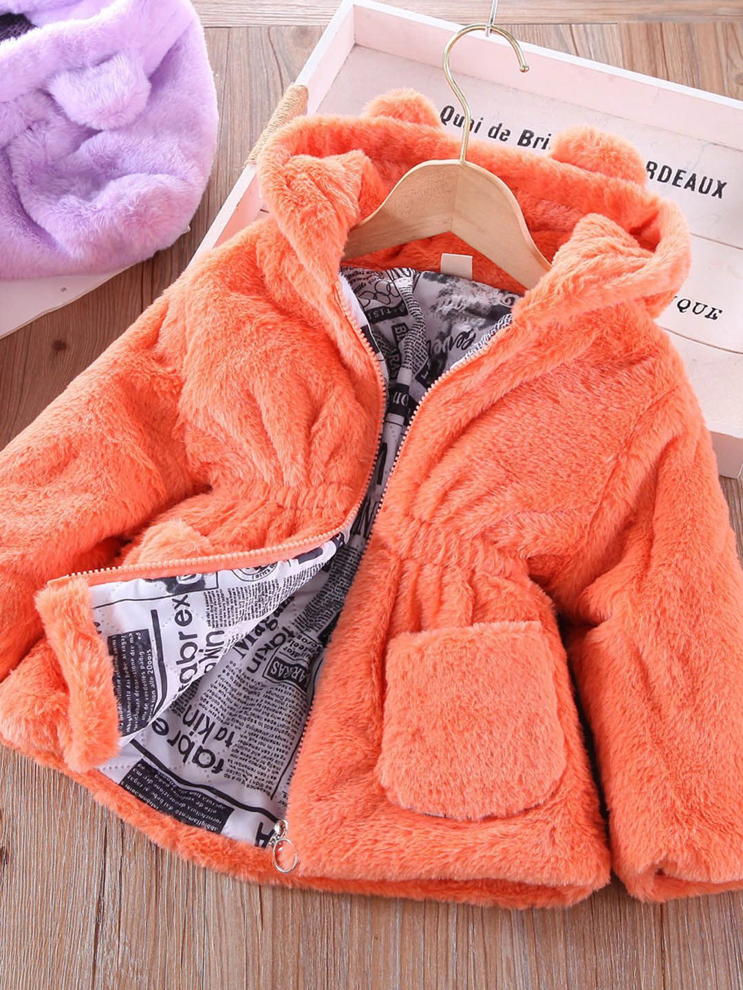 

Xsole Girls Hooded Zipper Overcoat, Orange