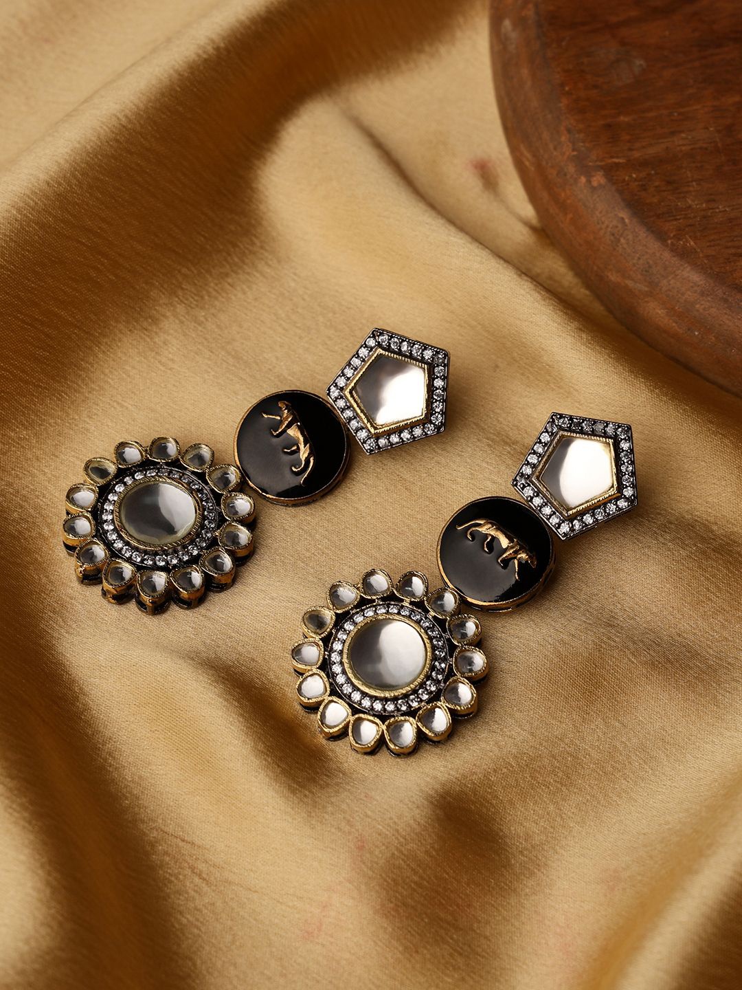 

VENI 18K Gold-Plated Kundan Studded Contemporary Drop Earrings