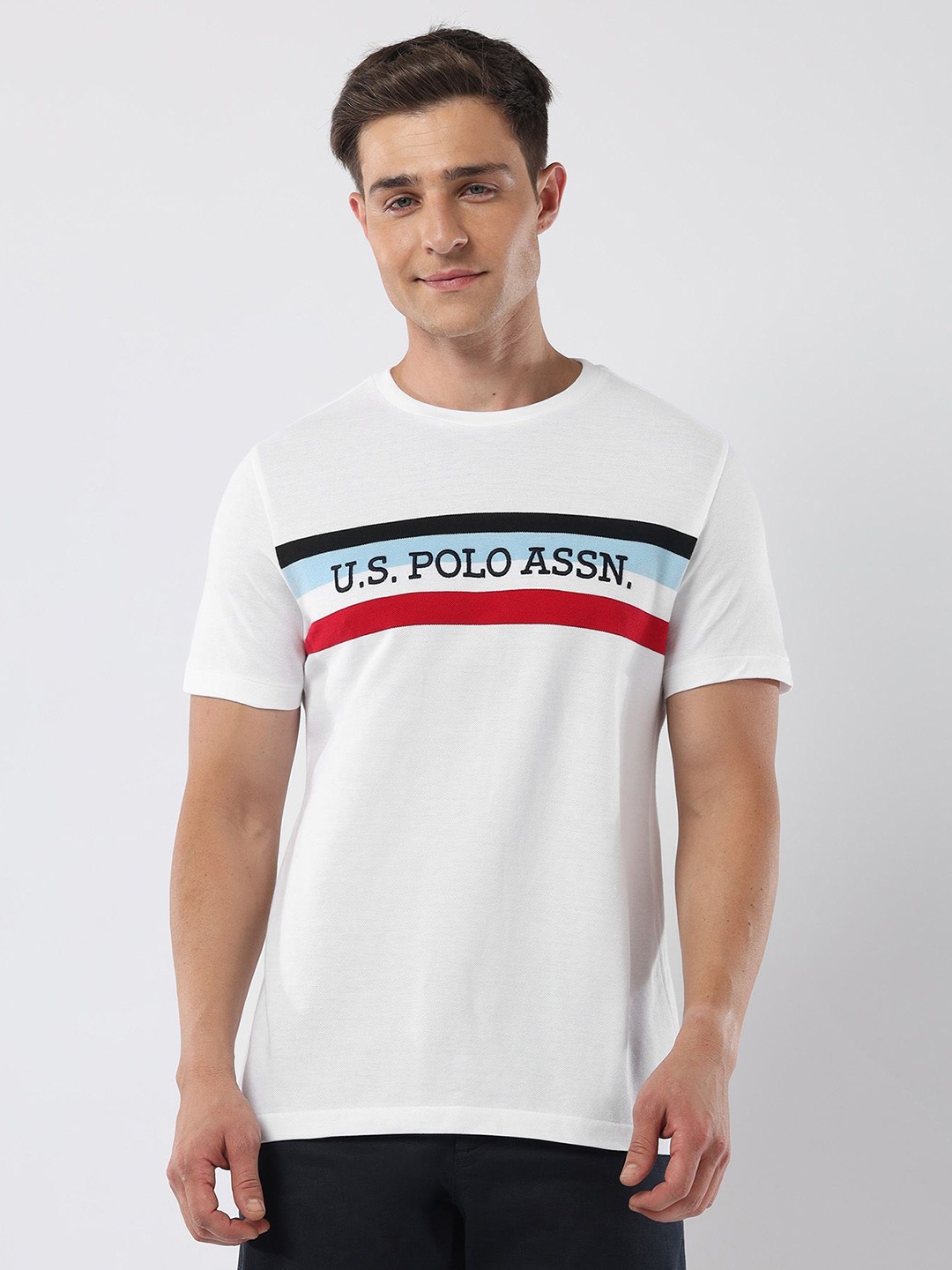 

U.S. Polo Assn. Men Typography Printed Round Neck Cotton Slim Fit T-shirt, White