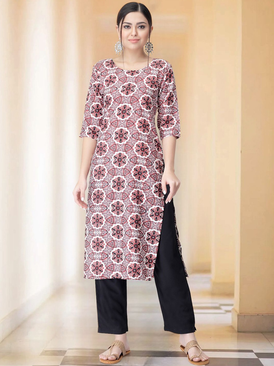 

Moda Rapido Floral Printed Straight Kurta with Trouser, White